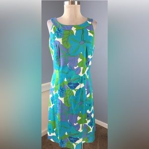 Talbots Sz 6 Green Blue Halter Cotton Vintage Shift Lined Side Pockets D…